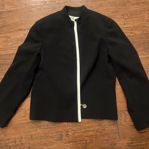 NWOT Doncaster black jacket with white stripe over zipper. Size 10